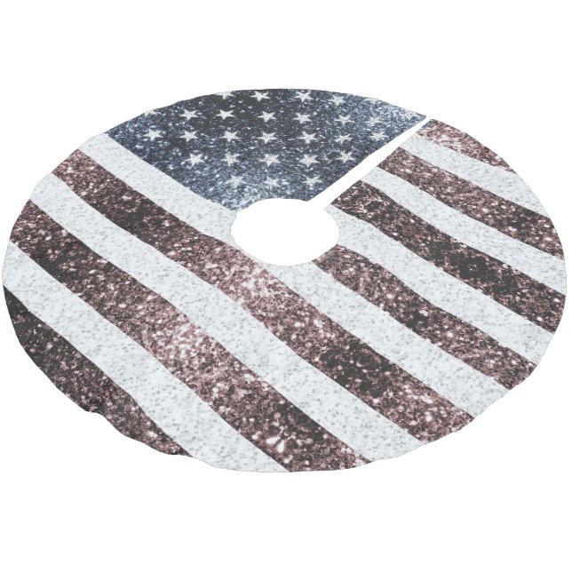 Rustikale Red White Blue Glitzern USA Flagge Polyester Weihnachtsbaumdecke (Schrägansicht)