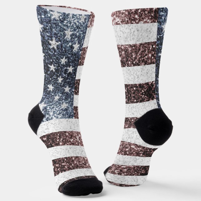 Rustikale Red White Blue Glitzern USA Flagge Socken (Gewinkelt)