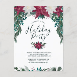 Rustikale Red White Poinsettia Foliage Holiday Par Einladungspostkarte