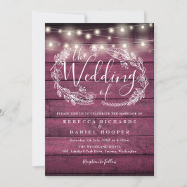 Rustikale Red Wood String Lights Script Hochzeit Einladung