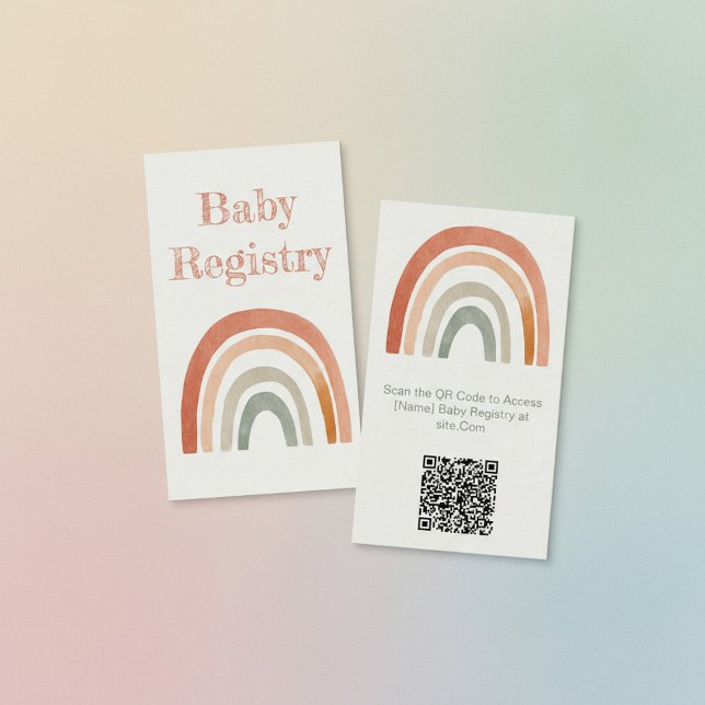 Rustikale Regenbogenbaby-Dusche QR Code Registrier Begleitkarte (Rustic rainbow baby shower QR Code Registry Card.)