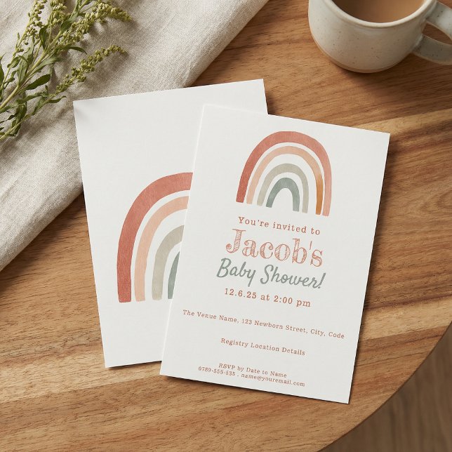 Rustikale Regenbogenbrause minimalistisch einladen Einladung (Rustic rainbow baby shower minimalist invite)