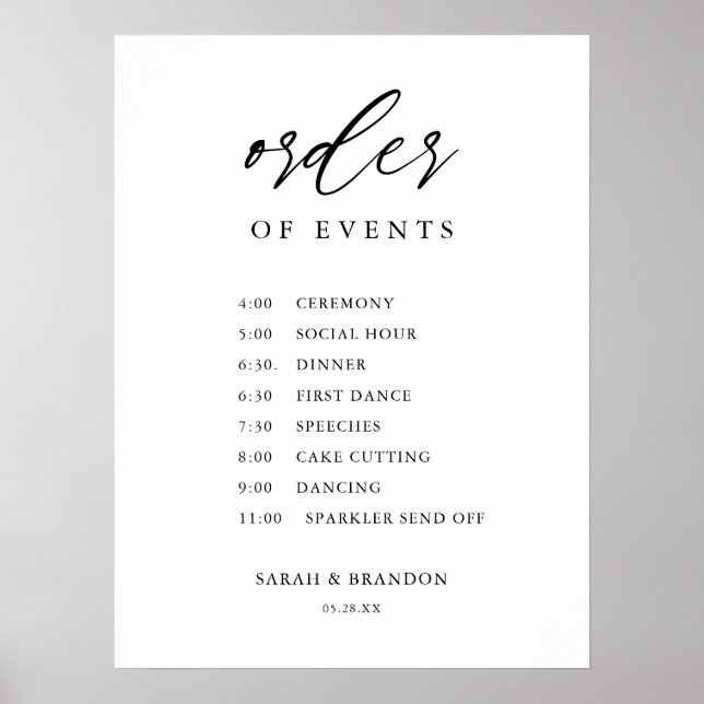 Rustikale Reihenfolge der Veranstaltungen Hochzeit Poster (Vorne)