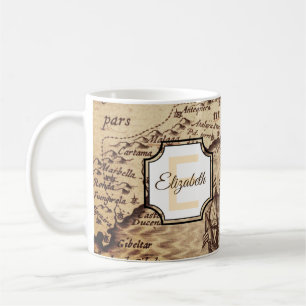 Rustikale Reisekarte   Initial Monogram und Name Kaffeetasse