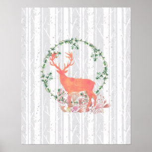Rustikale Rentier-Boho-Wasserfarbe Poster