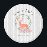 Rustikale Rentier Boho Wasserfarbenhochzeit Magnet<br><div class="desc">Ein Gedenkmagnet mit digitalem Aquarelldesign. Eine pastellorangefarbene Rentiere-Silhouette in einem Kranz von Kräutern-Blätter. Pilze und Waldfarne zu seinen Füßen. Ein grauweißes Birkenbaummuster im Hintergrund.</div>