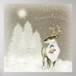 Rustikale Rentiere im Winter Poster