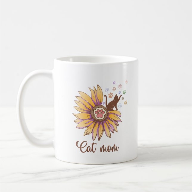 Rustikale Retro-Boho-Blume und Paws Katzenkatze Ma Kaffeetasse (Links)