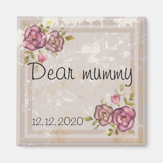 Rustikale Retro-Grunge beige Textur Blume Rose tl Magnet (Vorne)