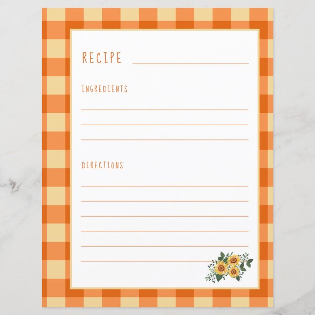 Rustikale Rezept-Seite für Kochbuch-Veranstalter (Vorderseite)