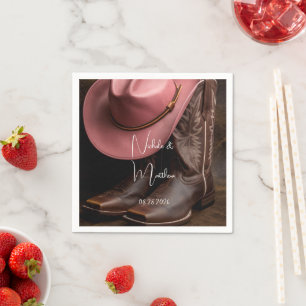 Rustikale Romantik: Cowboy Boots & Rose Hat Weddin Serviette