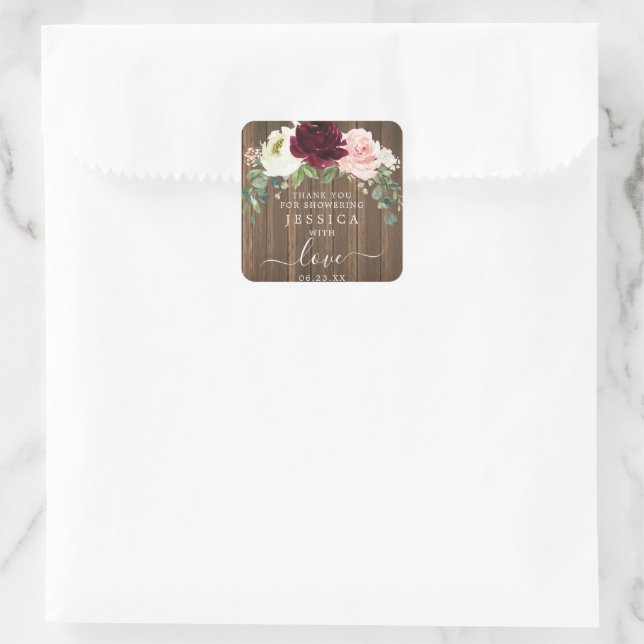 Rustikale Romantik Grünholz-Liebessticker Quadratischer Aufkleber (Tasche)