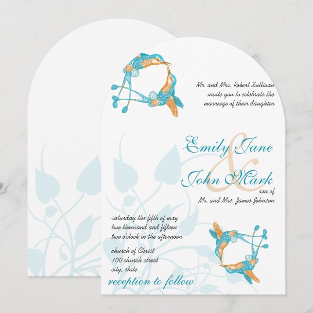 Rustikale Romantik Hummingbird Kiss Liebe BirdWedd Einladung (Vorne/Hinten)