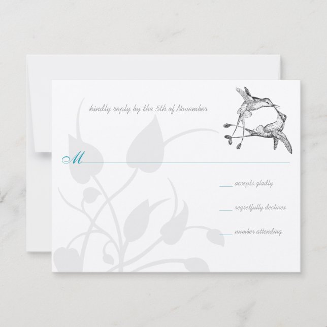 Rustikale Romantik Hummingbird Kiss Liebe BirdWedd RSVP Karte (Vorderseite)