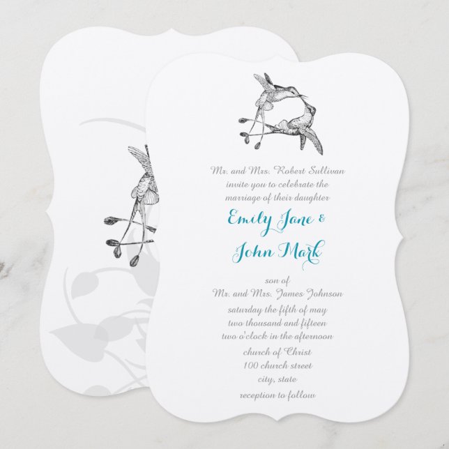 Rustikale Romantik Hummingbird Kiss Love Bird Wedd Einladung (Vorne/Hinten)