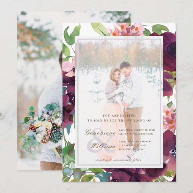 Rustikale Romantik Schöne Hochzeit mit zwei Fotos Einladung (Vorne/Hinten)