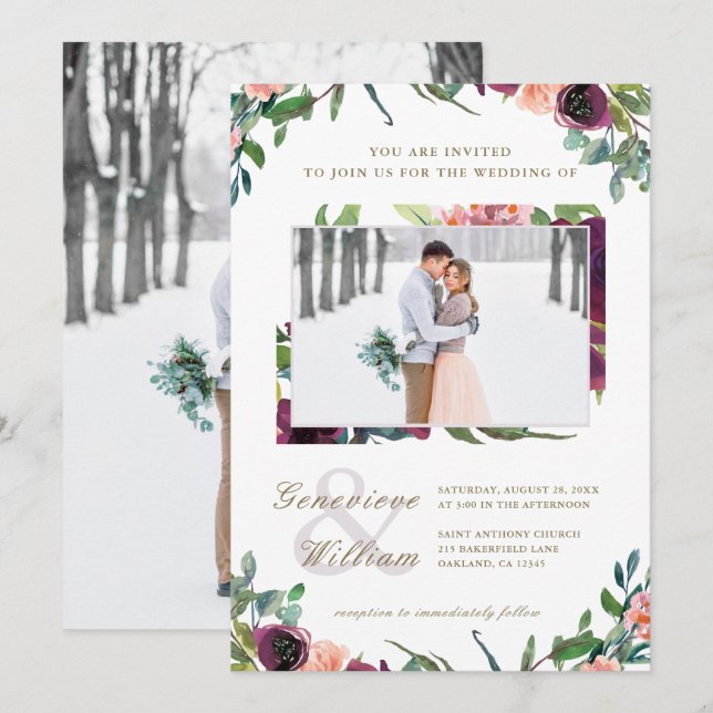 Rustikale Romantik Schöne Hochzeit mit zwei Fotos Einladung (Vorne/Hinten)