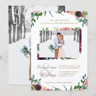 Rustikale Romantik Schöne Hochzeit mit zwei Fotos Einladung