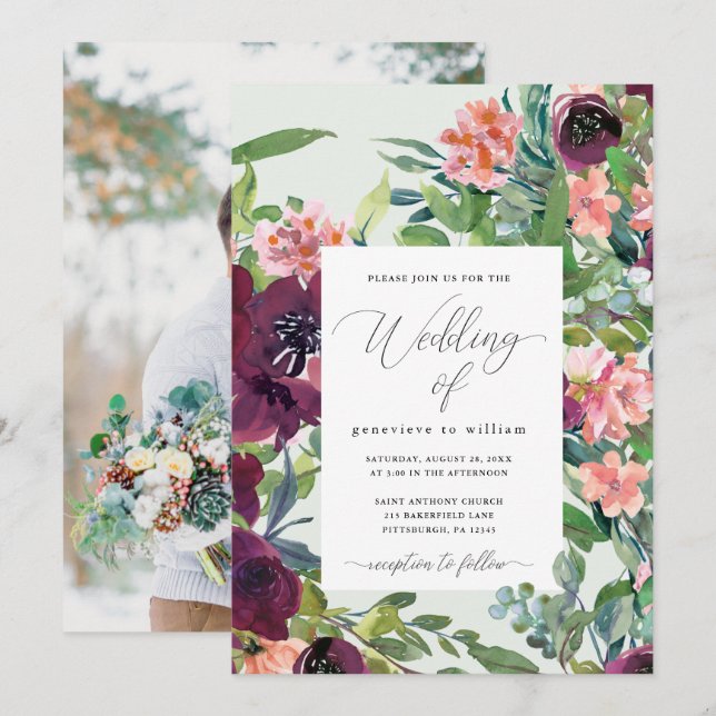 Rustikale romantische Foto Hochzeit Einladung (Vorne/Hinten)