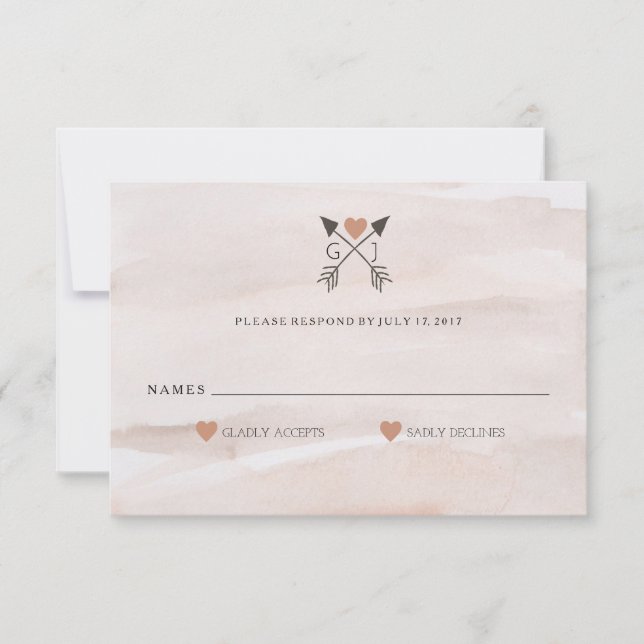 Rustikale romantische Pfeile und Herz-Hochzeit RSV RSVP Karte (Vorderseite)