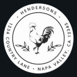 Rustikale Rooster Runde Rücksendeadresse Runder Aufkleber<br><div class="desc">Erstellen Sie Ihren eigenen klassischen Rundaufkleber für die Rücksendeadresse. Für eine erweiterte Anpassung dieses Designs,  klicken Sie bitte auf den Button "Anpassen" oben!</div>
