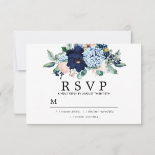 Rustikale rosa blaue Blumen-Hochzeit-RSVP-Karte RSVP Karte