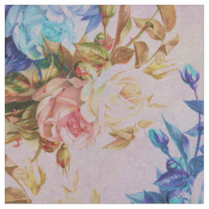 Rustikale rosa blaue Vintage Rosen-PastellBlumen Stoff