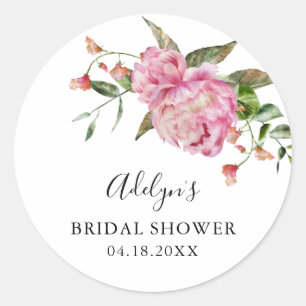 Rustikale rosa Blumen Hochzeitsdusche Favor   Runder Aufkleber