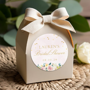 Rustikale rosa Blumen Hochzeitsdusche Geschenk Runder Aufkleber