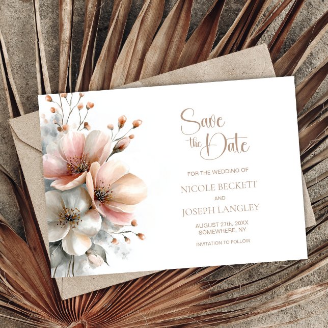 Rustikale rosa Blumenhochzeit - Termin vormerken Save The Date (Von Creator hochgeladen)
