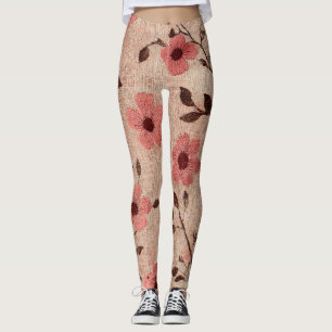 Rustikale Rosa Blumenleinwand-Muster (4) Leggings