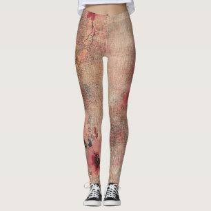 Rustikale Rosa Blumenleinwand-Muster (6) Leggings