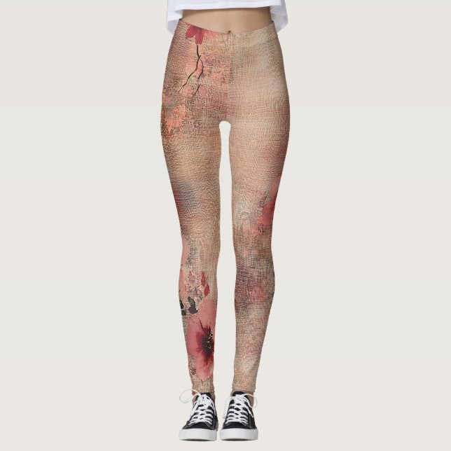 Rustikale Rosa Blumenleinwand-Muster (6) Leggings (Vorderseite)