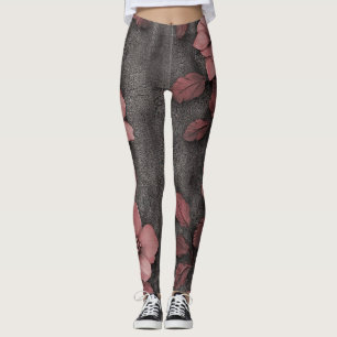 Rustikale Rosa Blumenleinwand-Muster (8) Leggings