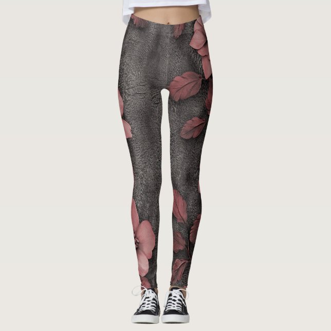 Rustikale Rosa Blumenleinwand-Muster (8) Leggings (Vorderseite)