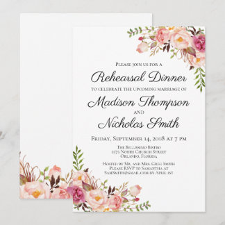 Rustikale rosa BlumenProben-Abendessen-Einladungen Einladung