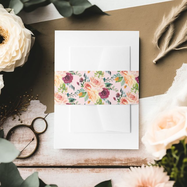 Rustikale rosa Burgund-Blumenmuster-Hochzeit im He Einladungsbanderole (Von Creator hochgeladen)