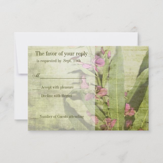 Rustikale, rosa Feuerweed-Hochzeitskarten RSVP Karte (Vorderseite)