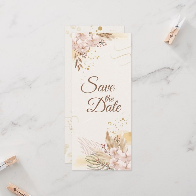 Rustikale Rosa & Goldene Florale Boho Heiratsanzei Einladung (Vorderseite/Rückseite Beispiel)