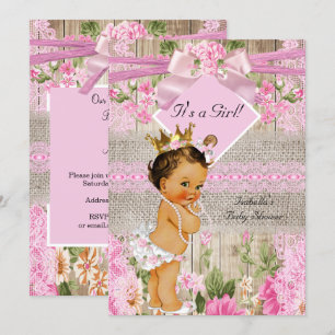 Rustikale rosa Holz-Jute Mädchen-Baby-Party Braune Einladung