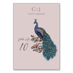 Rustikale Rosa-Pfau-Hochzeitstisch-Nummer Tischnummer