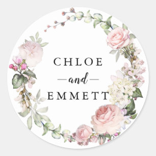 Rustikale Rosa-Rose-Kranz-Gastgeschenk Hochzeit Runder Aufkleber