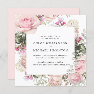 Rustikale rosa Rose Save the Date Karte