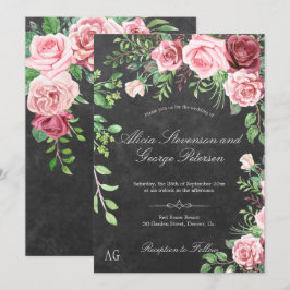 Rustikale rosa Roses Monogram Chalkboard Wedding Einladung