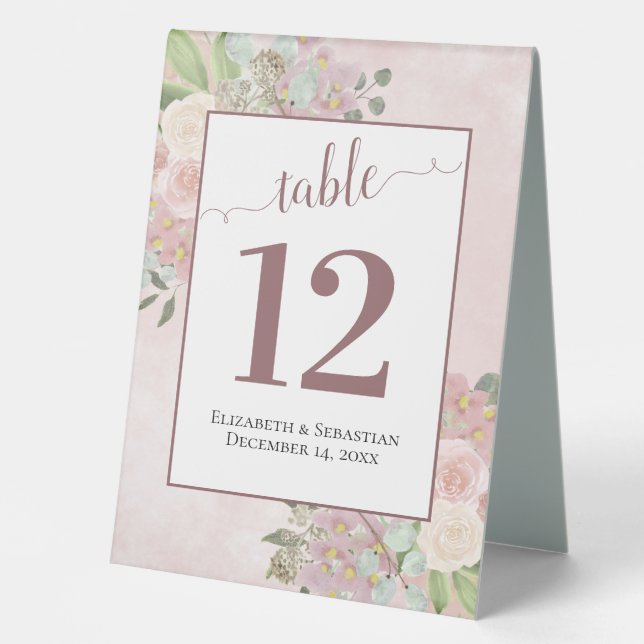 Rustikale Rosa Tischnummer Tischaufsteller (Vorderseite)