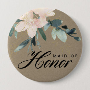 RUSTIKALE ROSAFARBENE KRAFT FLORALE WATERCOLOR EHR BUTTON