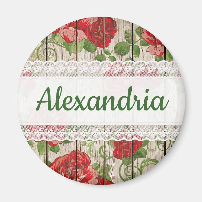 Rustikale Rose an der Spitze Personalisiert Magnet (Vorne)