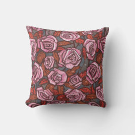Rustikale Rose Blumenmuster Rosa Orange Taupe Grau Kissen