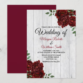 Rustikale Rose Burgund Romantische Hochzeitseinlad Einladung