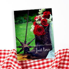 Rustikale Rose Cowboy Boots Hochzeit retten das Da Ankündigungspostkarte